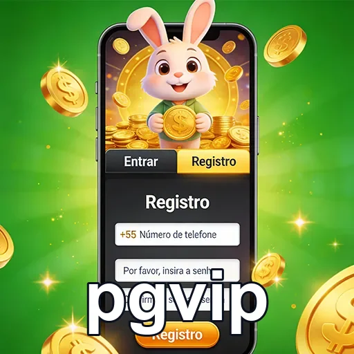 Tela de registro do pgvip com coelho segurando moedas.