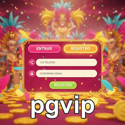 Tela de registro do app móvel pgvip com opções de entrada.
