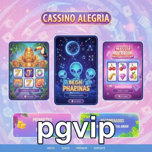 Interface do site pgvip mostrando slots no Cassino Alegria.