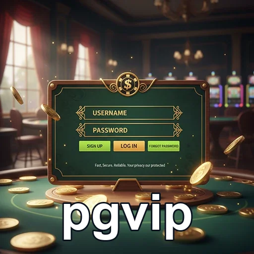 Tela de login do pgvip com moedas e ambiente de cassino.